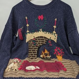 Christmas Fireplace Sweater with Bell.